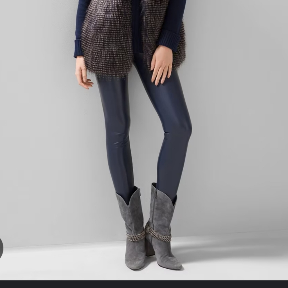 NWT White House Black Market Navy Vegan Leather Leggings